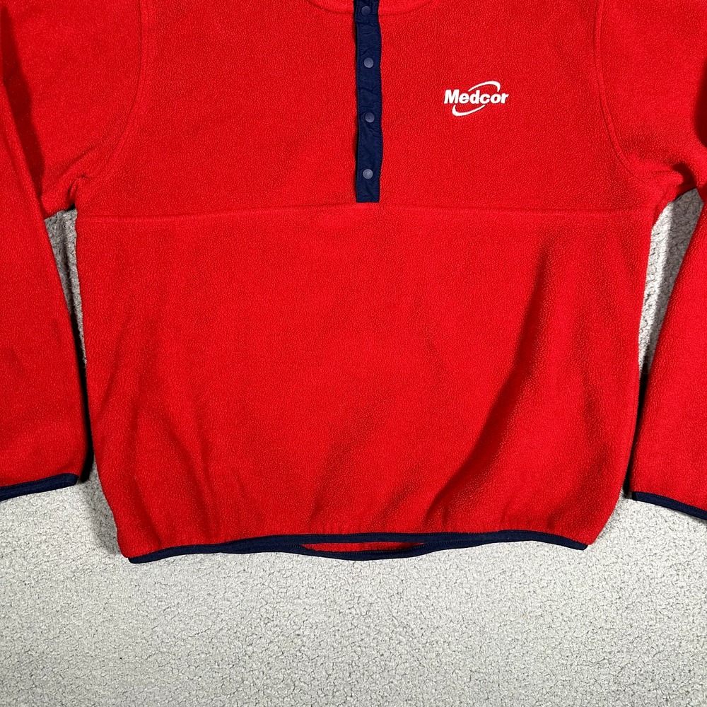 LL Bean Sweater Mens Large Red Fleece Snap Tee Casual Preppy Logo Warm Polyester - Picture 4 of 12